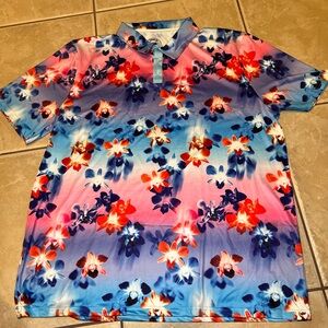 Vibrant Floral Polo Golf Shirt in Blue and Red